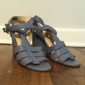 Nine West Blue Gladiator Cage Wedges